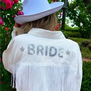 Bride White Fringe denim jacket